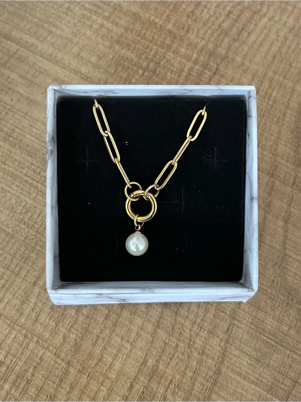 Paperclip charm holder Necklace with Pearl Pendant - Women Jewelry - Picture 1 of 5